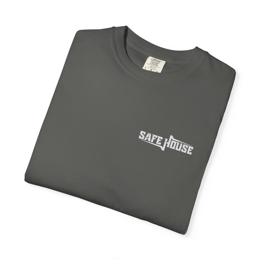 Safe House Paranoid Band Tee — Graphic White Garment-Dyed T-Shirt