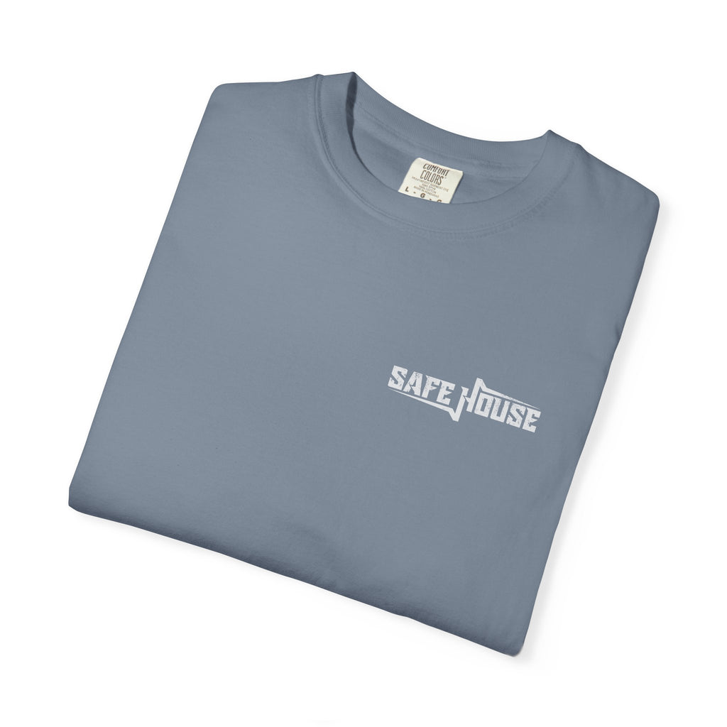 Safe House Paranoid Band Tee — Graphic White Garment-Dyed T-Shirt