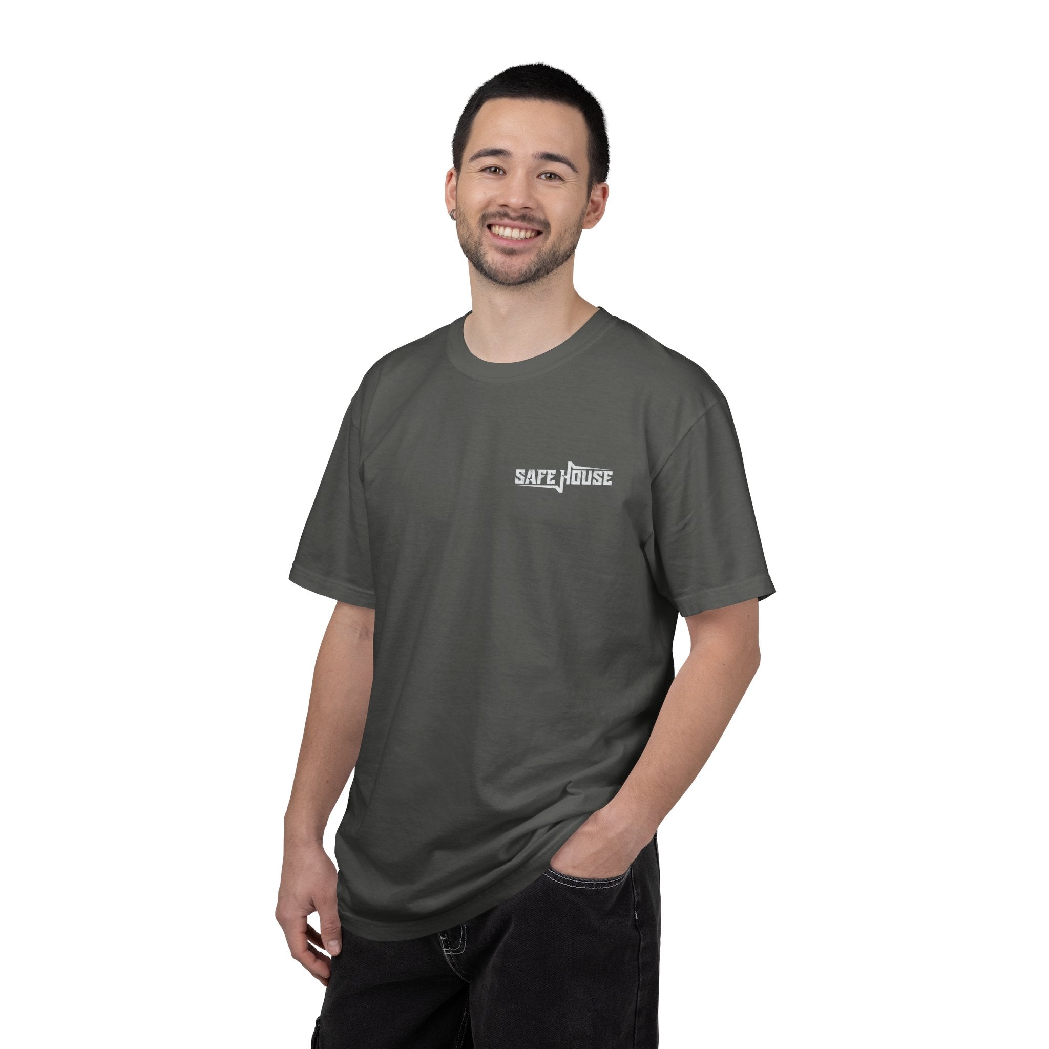 Safe House Paranoid Band Tee — Graphic White Garment-Dyed T-Shirt