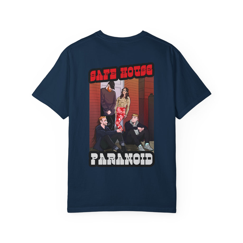 Safe House Paranoid Band Tee — Graphic White Garment-Dyed T-Shirt