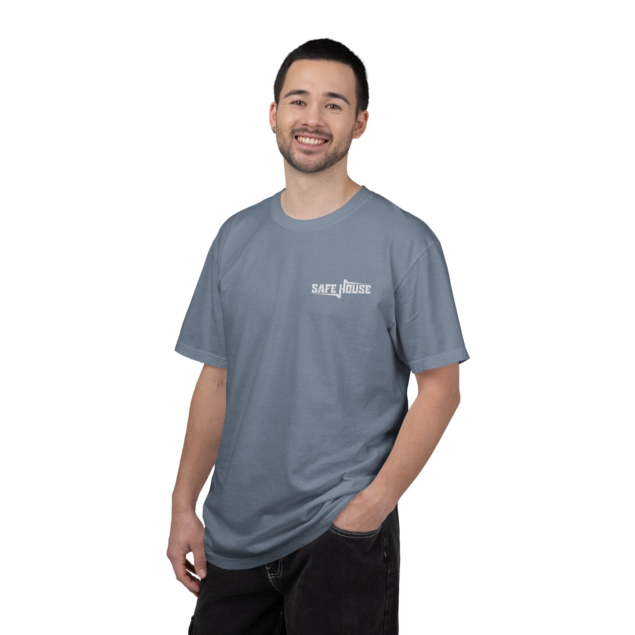 Safe House Paranoid Band Tee — Graphic White Garment-Dyed T-Shirt