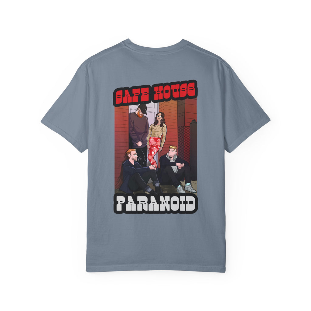 Safe House Paranoid Band Tee — Graphic White Garment-Dyed T-Shirt