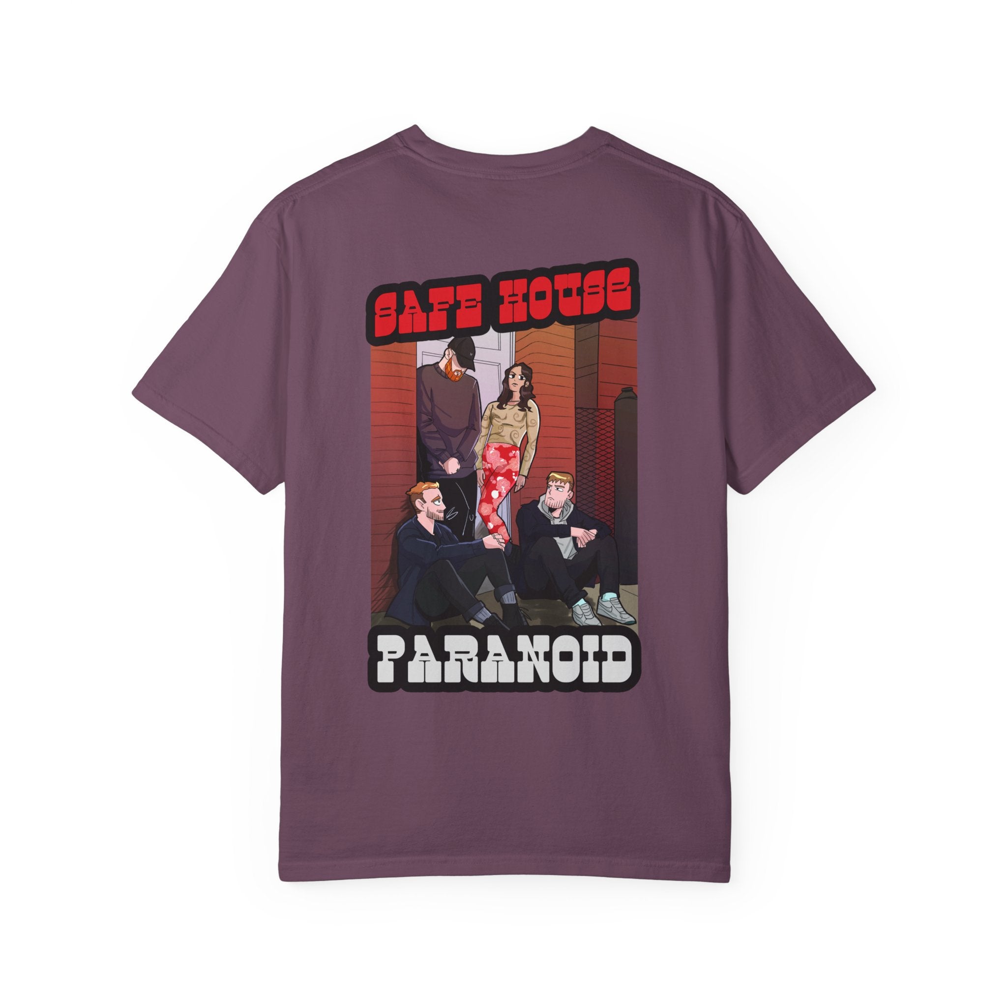 Safe House Paranoid Band Tee — Graphic White Garment-Dyed T-Shirt