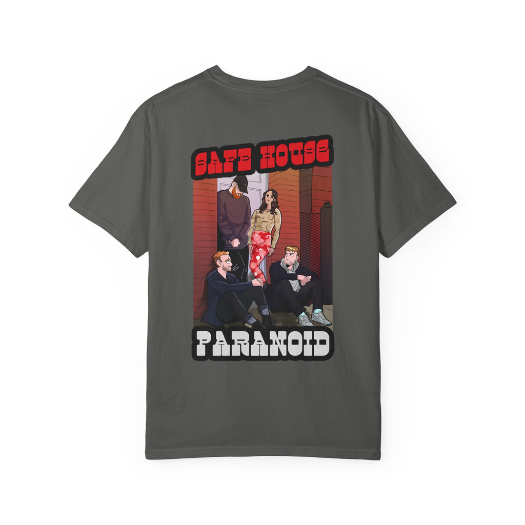 Safe House Paranoid Band Tee — Graphic White Garment-Dyed T-Shirt