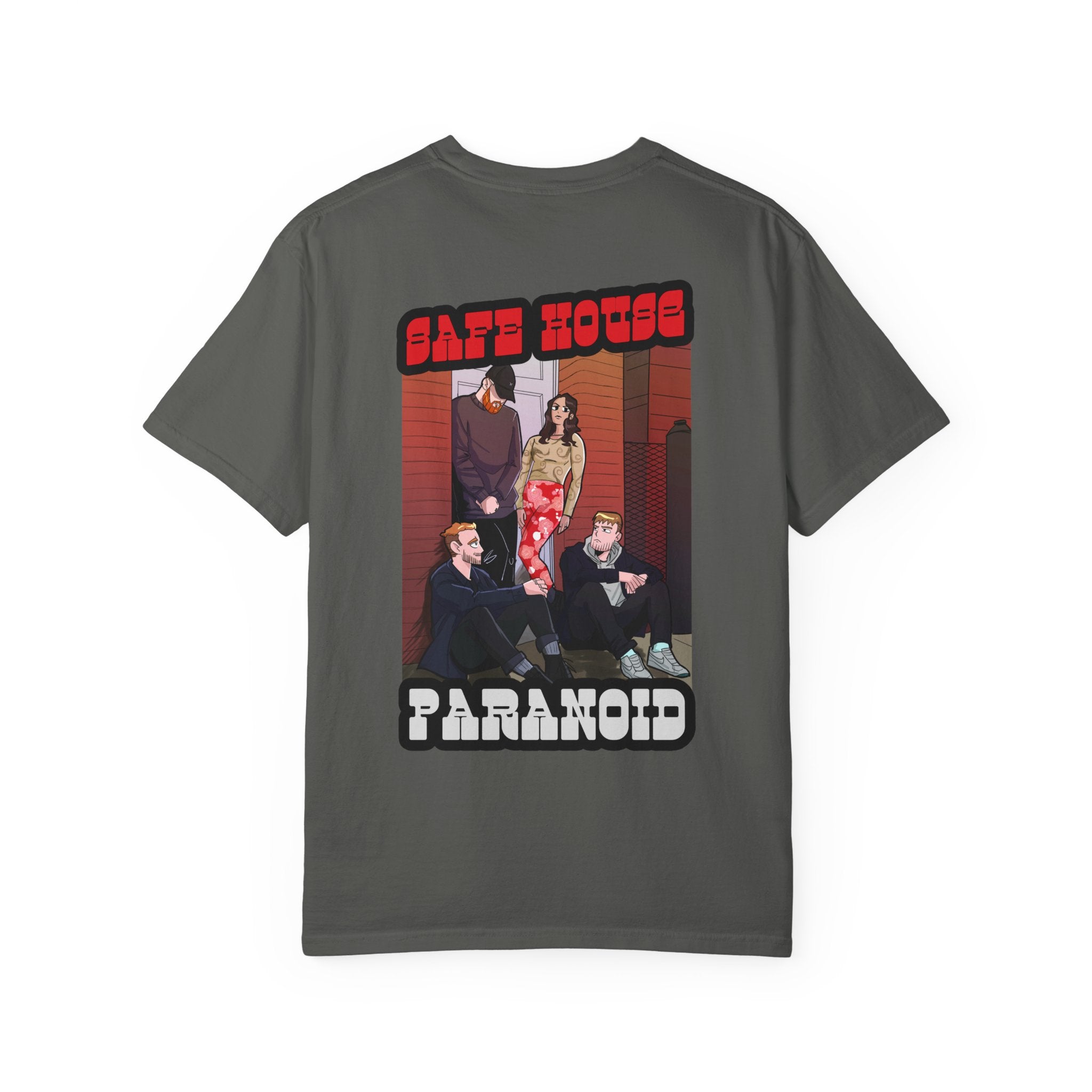 Safe House Paranoid Band Tee — Graphic White Garment-Dyed T-Shirt
