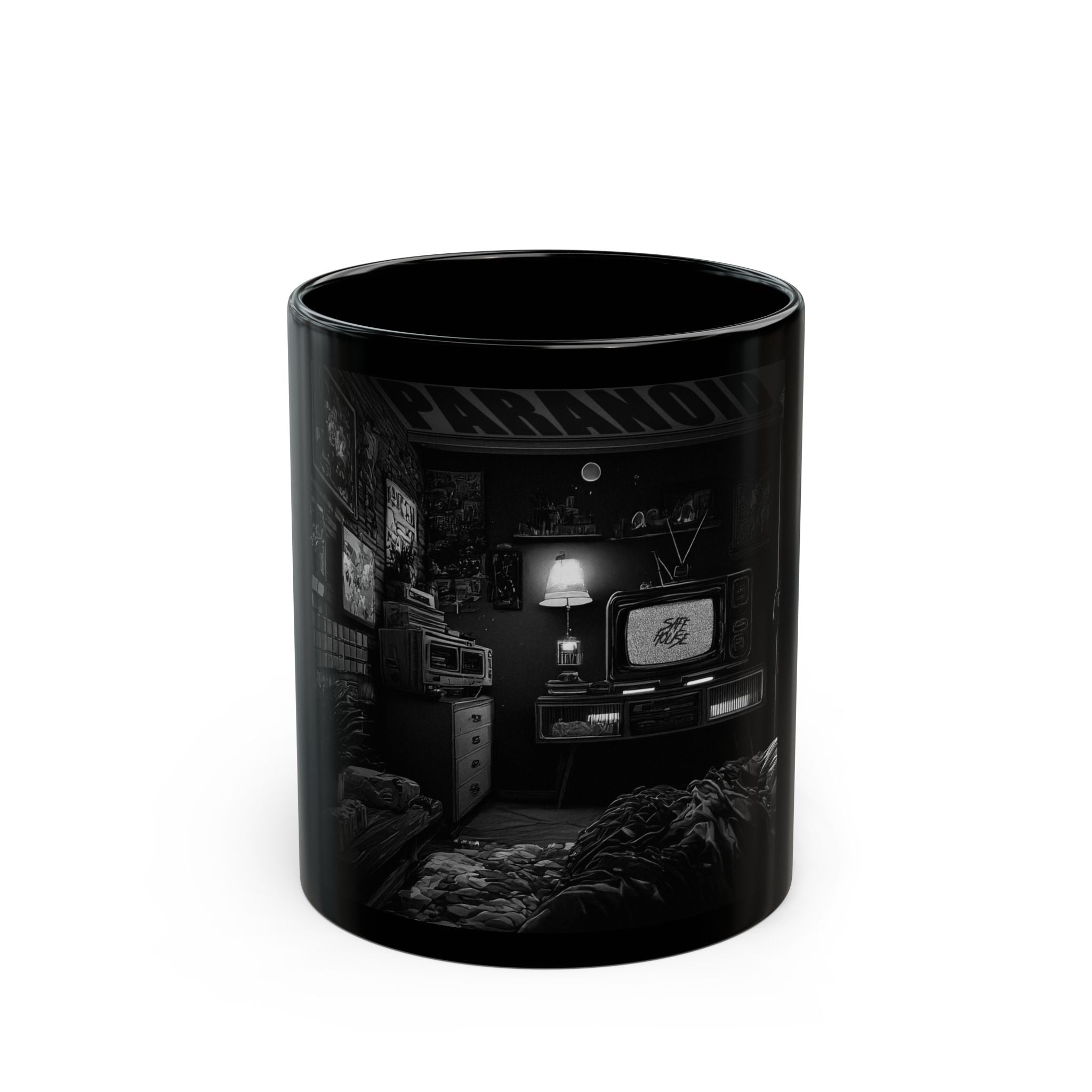 Retro Horror Gaming Room Black Mug — 'Paranoid'