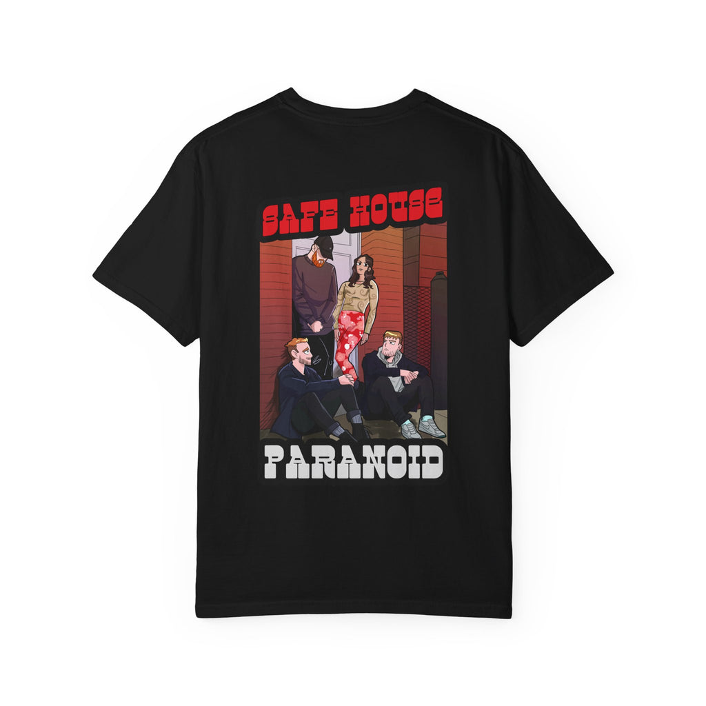 Safe House Paranoid Band Tee — Graphic White Garment-Dyed T-Shirt