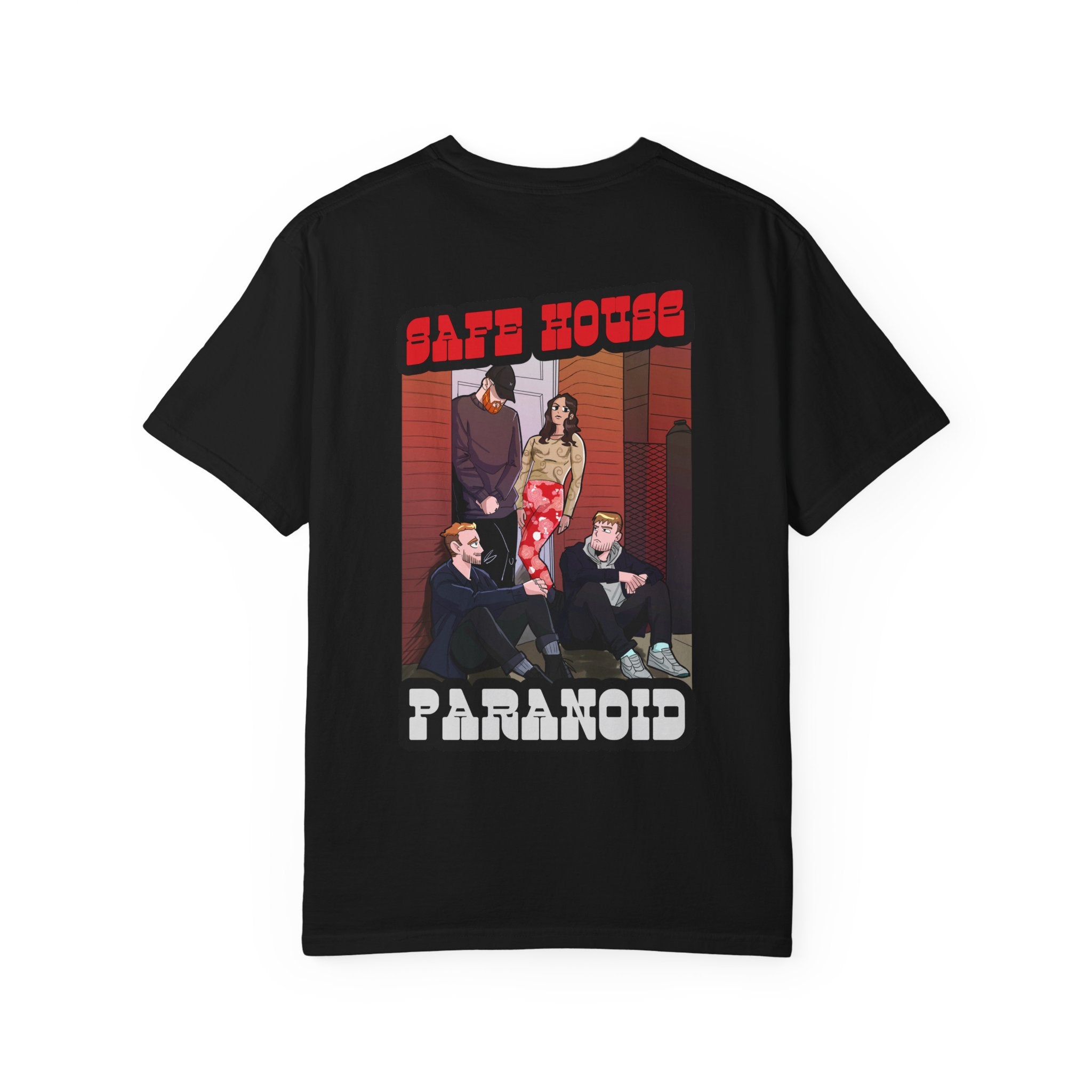 Safe House Paranoid Band Tee — Graphic White Garment-Dyed T-Shirt